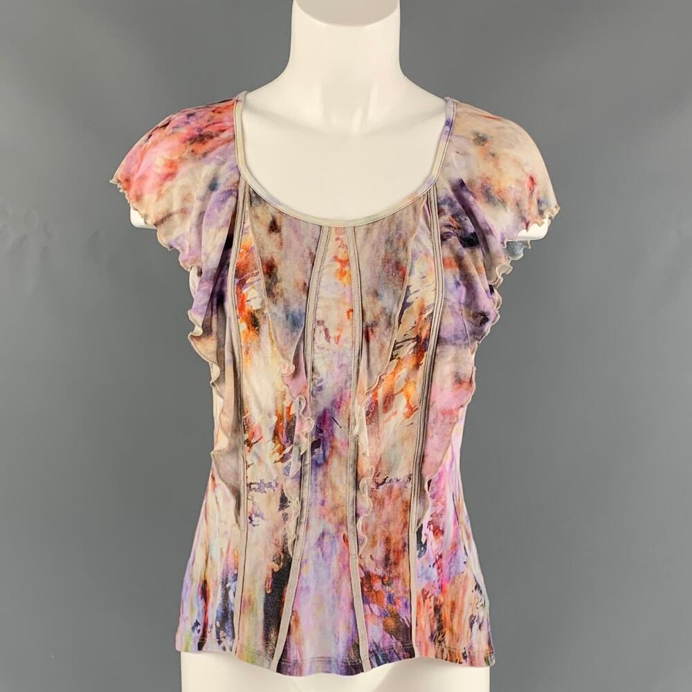 NINA RICCI Size 8 Pink Multicolour Cotton & Elastane Tie Dye Blouse